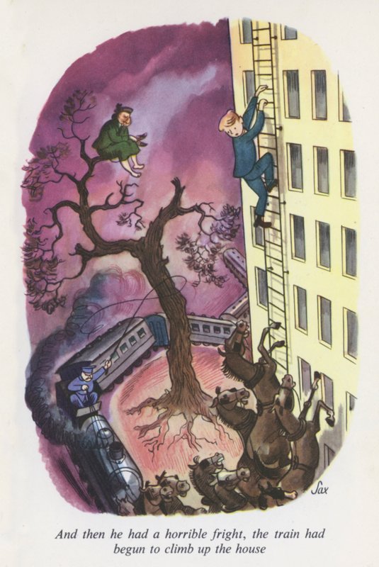 Illustrasjon til Emil og detektivene (fargelitografi) av European School