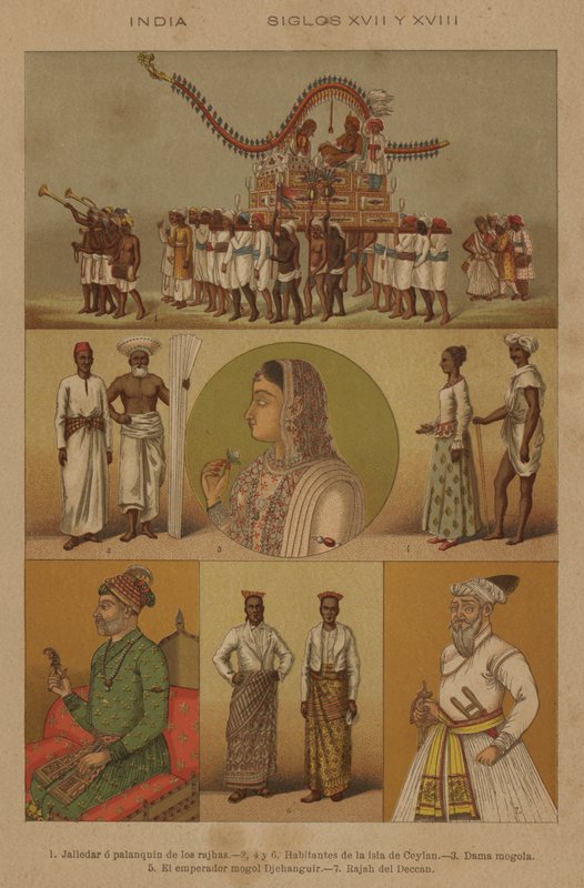 India, 1600- og 1700-tallet (farge litho) av European School