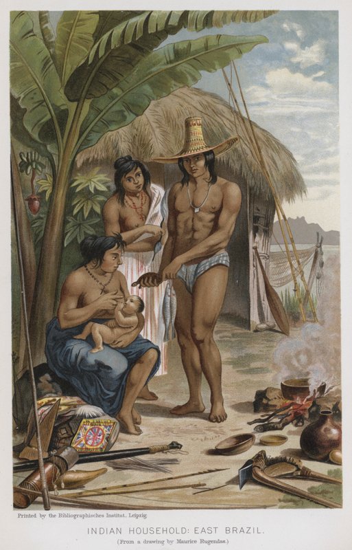 Indian Household, Øst-Brasil (chromolitho) av European School
