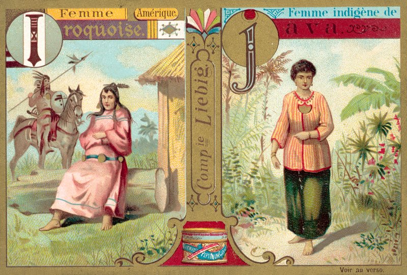 Iroquois og javanesiske kvinner (chromolitho) av European School