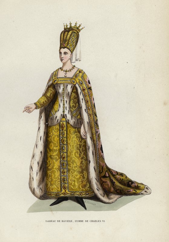 Isabeau De Baviere, kone til Charles VI (farget gravering) av European School
