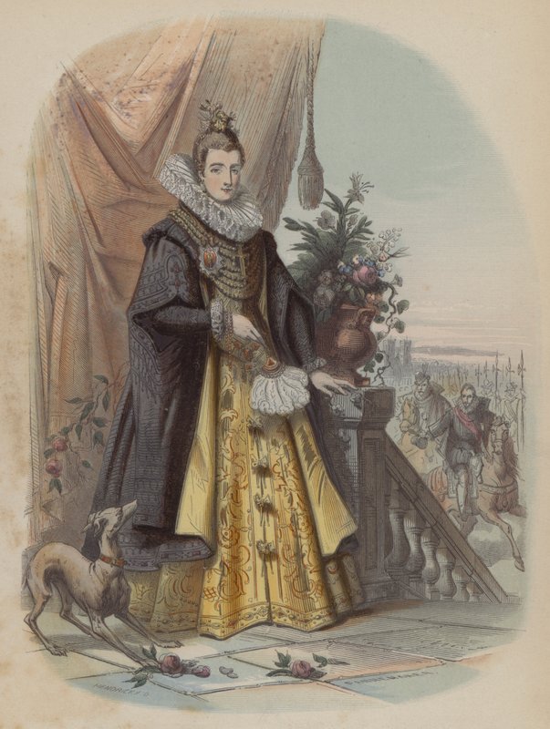 Isabella Clara Eugenia, suveren av de spanske Nederlandene (farget gravering) av European School