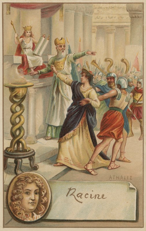 Jean Racine, fransk dramatiker, og en scene fra skuespillet hans Athalie (1691) av European School