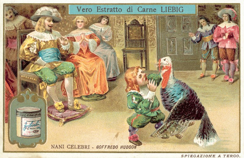 Jeffrey Hudson, engelsk hoffdverg og narr ved hoffet til kong Charles I og dronning Henrietta Maria (chromolitho) av European School