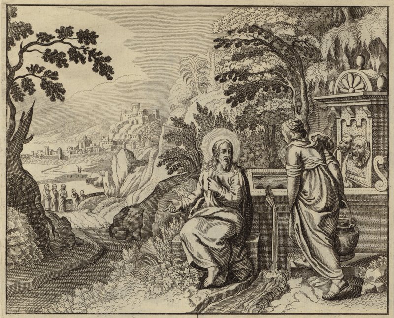 Jesus Kristus og kvinnen i Samaria (gravering) av European School
