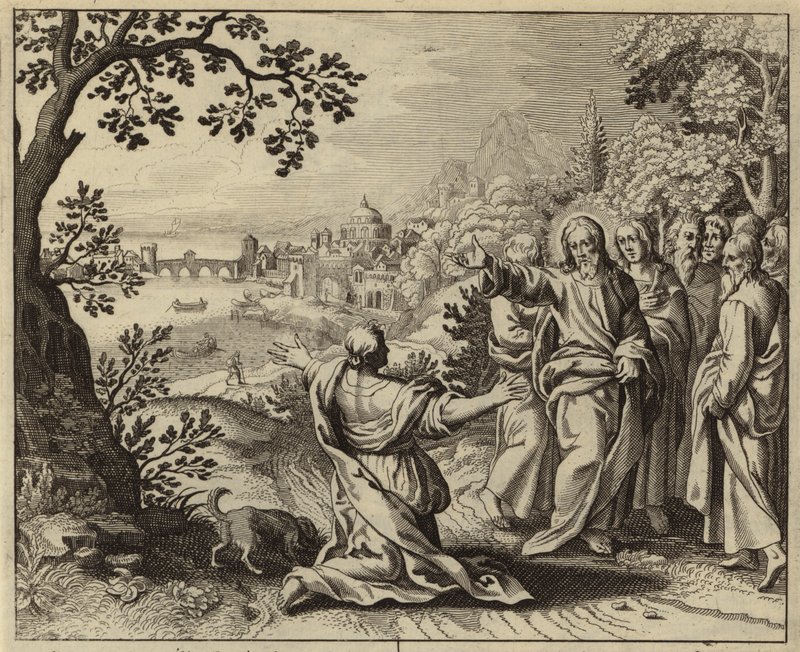 Jesus Kristus helbreder datteren til en kvinne fra Kanaan (gravering) av European School
