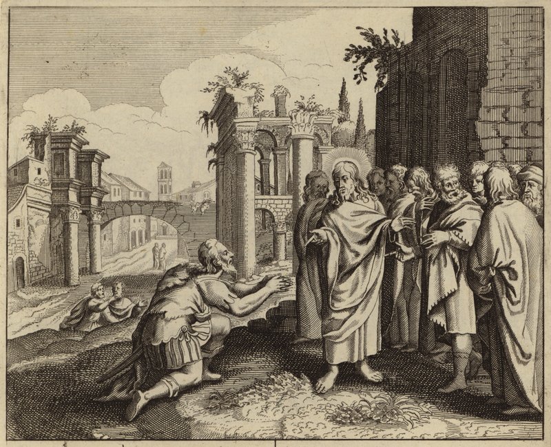 Jesus Kristus helbreder sønnen til en tjenestemann (Johannes 4) (gravering) av European School