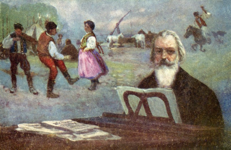 Johannes Brahms: Ungarske danser (fargelitografi) av European School