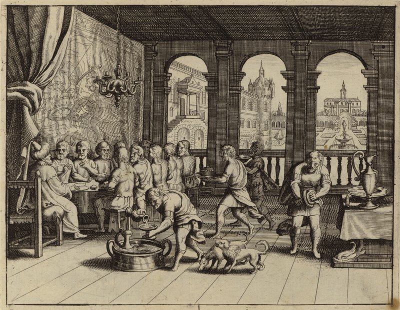 Josef serverer en bankett for sine brødre i Egypt (gravering) av European School