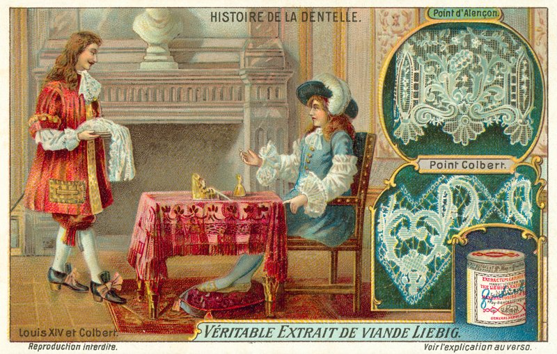 Kong Louis XIV av Frankrike og Jean-Baptiste Colbert (chromolitho) av European School