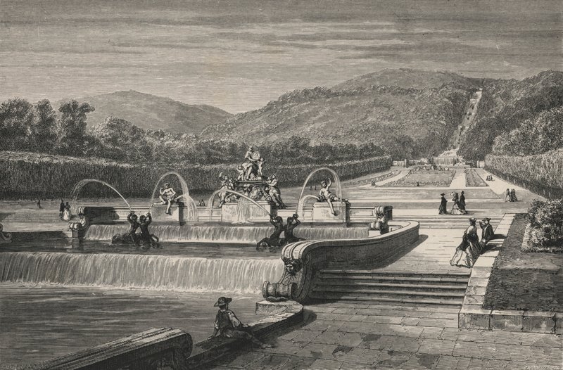 Vannstykket og fossen, ved Caserta (gravering) av European School