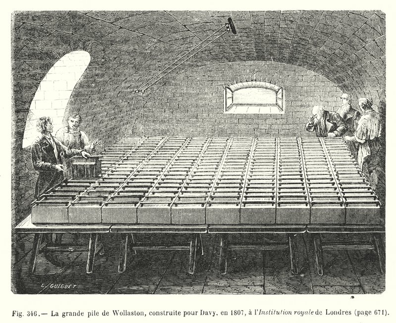 The Great Pier of Wollaston, bygget for Davy, i 1807, ved Royal Institution i London (gravering) av European School
