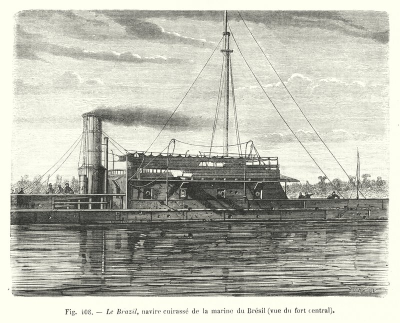 Le Brazil, brystplate fra den brasilianske marinen, sett fra det sentrale fortet (gravering) av European School