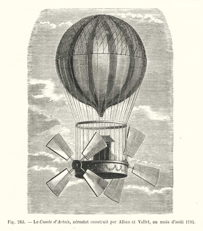 Comte d'Artois, aerostat bygget av Alban og Vallet, i august 1785 (gravering) av European School