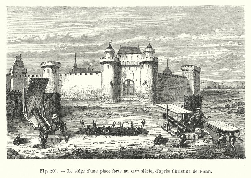 Beleiringen av en høyborg på 1300-tallet, etter Christine de Pisan (gravering) av European School