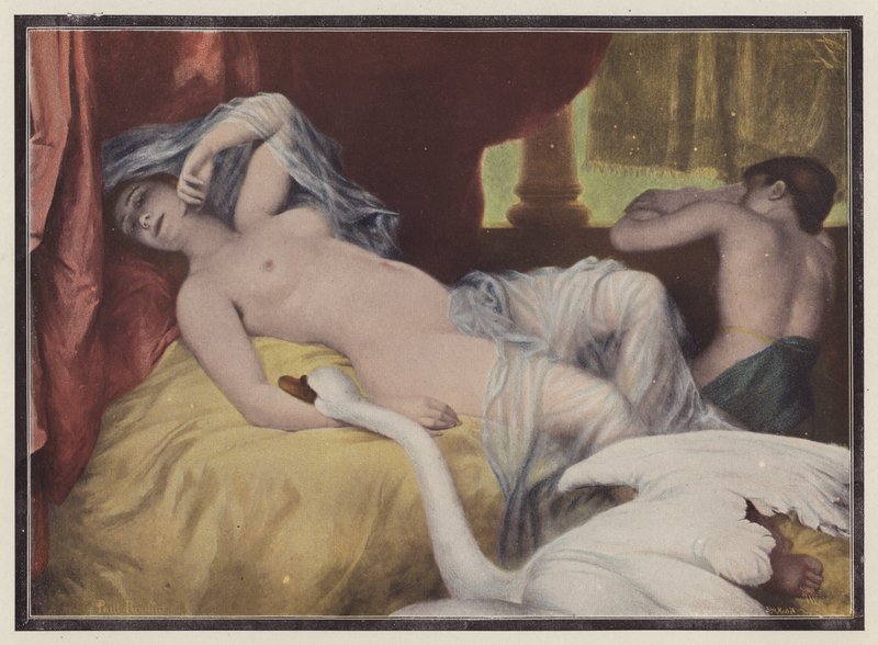 Leda, spartansk prinsesse fra gresk mytologi (farge litho) av European School