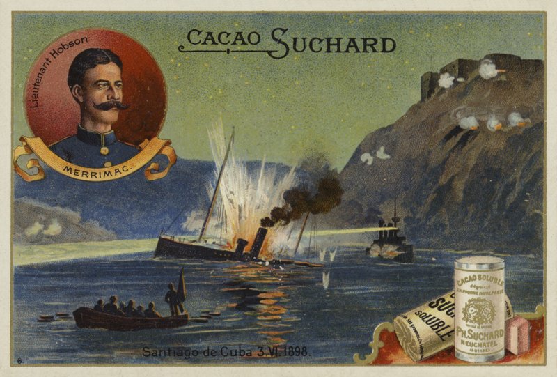 Løytnant Richmond P Hobson og senkingen av USS Merrimac, Santiago de Cuba, spansk-amerikansk krig, 3. juni 1898 av European School