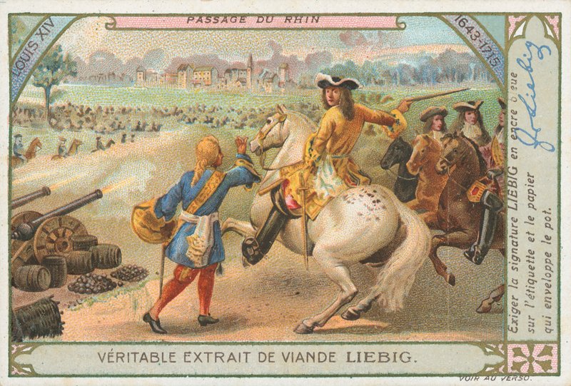 Ludvig XIV krysser Rhinen, Liebig-kort, tidlig på 1900-tallet (kromo) av European School