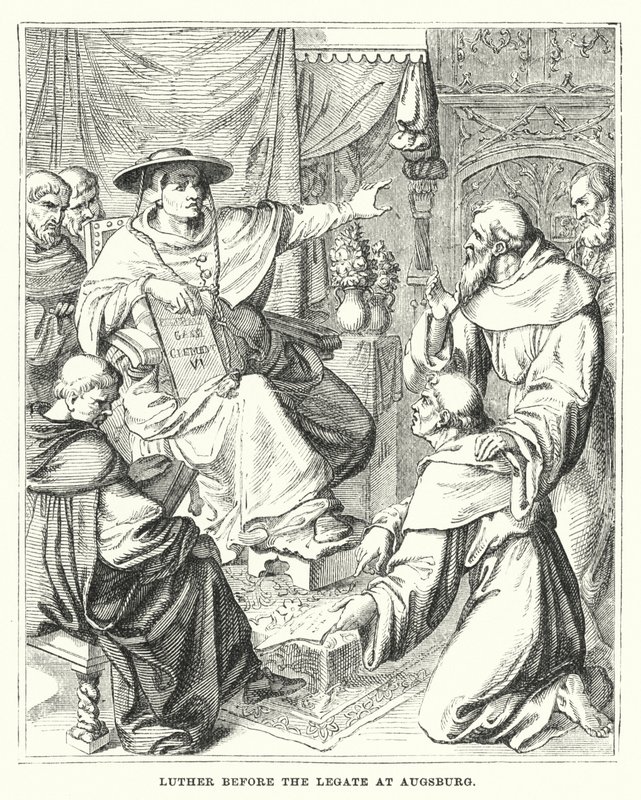 Luther foran legaten i Augsburg (gravering) av European School