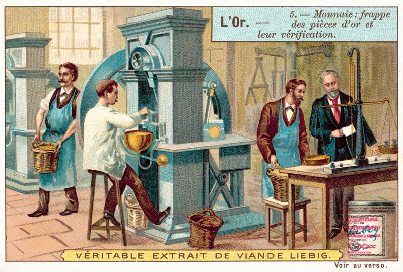Lage og sjekke gullmynter (chromolitho) av European School