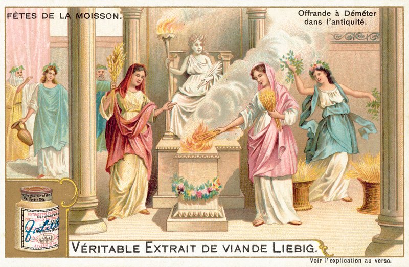 Gir ofringer til Demeter i antikkens Hellas (chromolitho) av European School