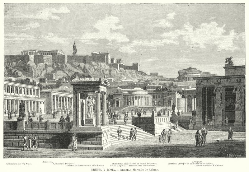 Markedet i Athen, antikkens Hellas (litho) av European School
