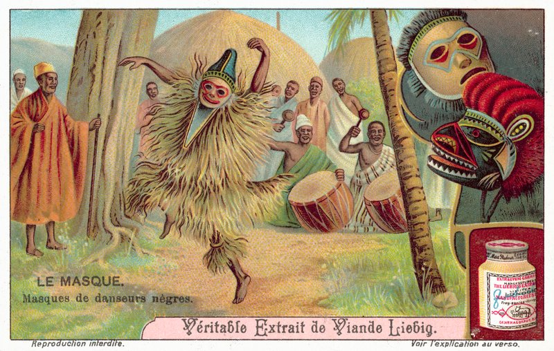Masker av afrikanske dansere (chromolitho) av European School