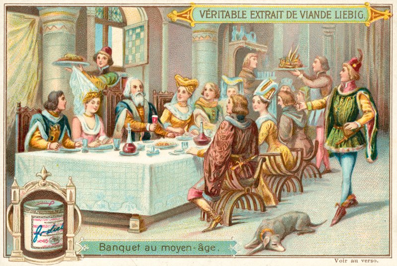 Middelalderbankett (chromolitho) av European School