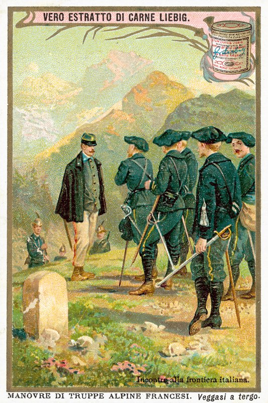 Møte ved den italienske grensen (chromolitho) av European School