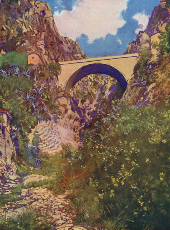 Menton, St. Louis-broen (fargelitografi) av European School