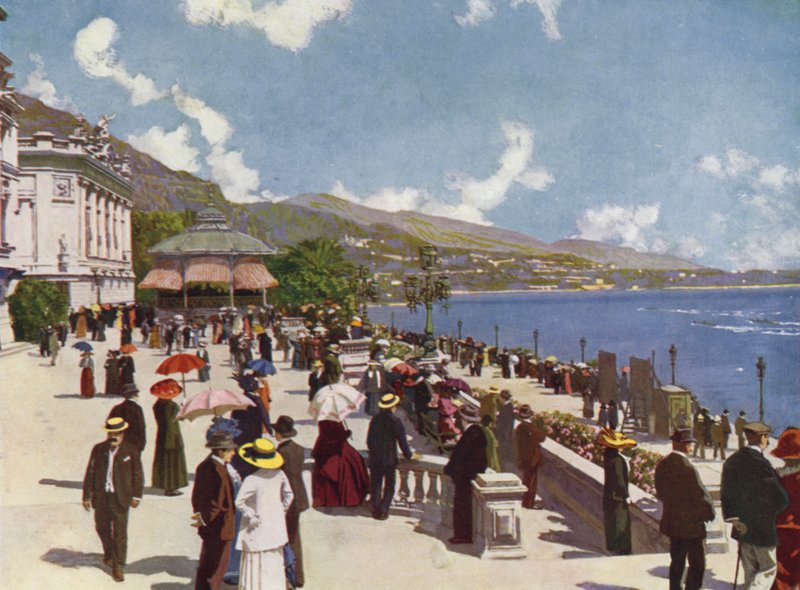 Monte-Carlo, terrassen og musikkiosken (fargelitografi) av European School