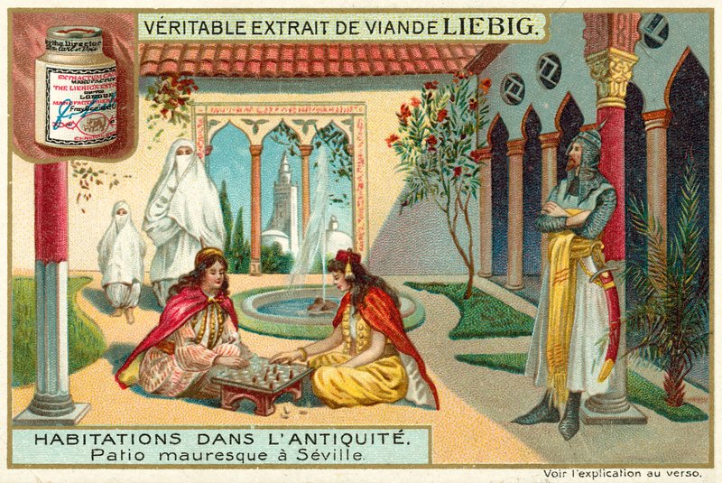 maurisk uteplass i Sevilla (chromolitho) av European School