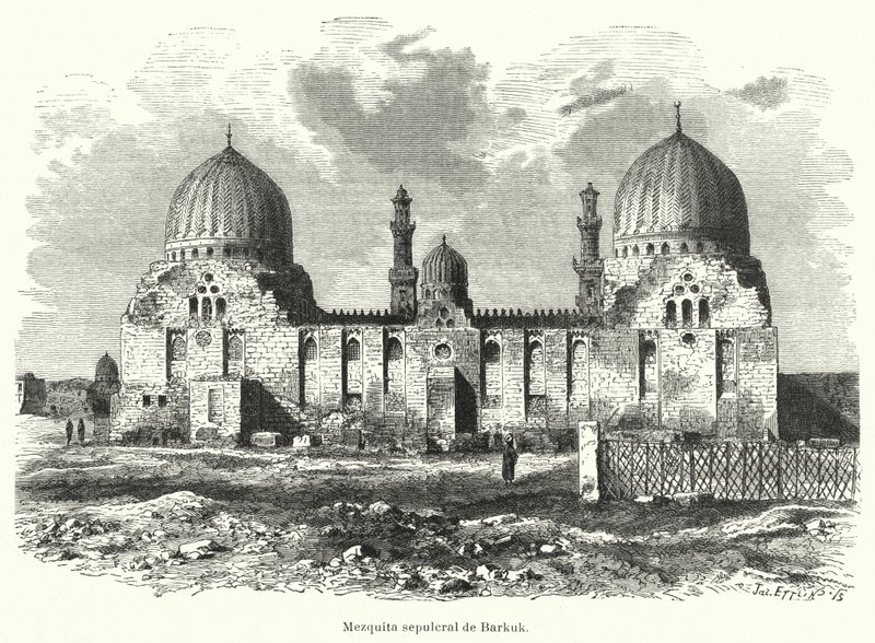 Moskeen og mausoleet til Sultan Barquq, Kairo, Egypt (litho) av European School