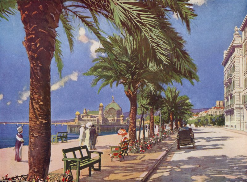 Nice, Promenade du Midi (fargelitografi) av European School