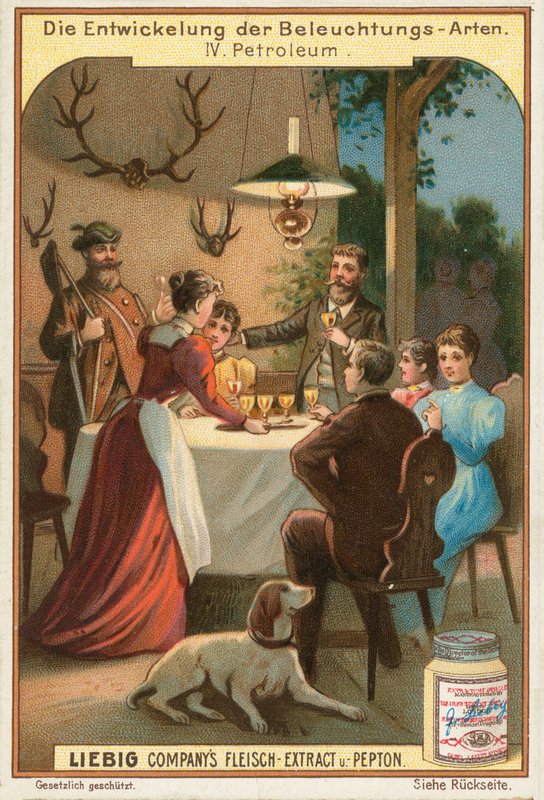 Oljelampe, Liebig-kort, tidlig på 1900-tallet (kromo) av European School