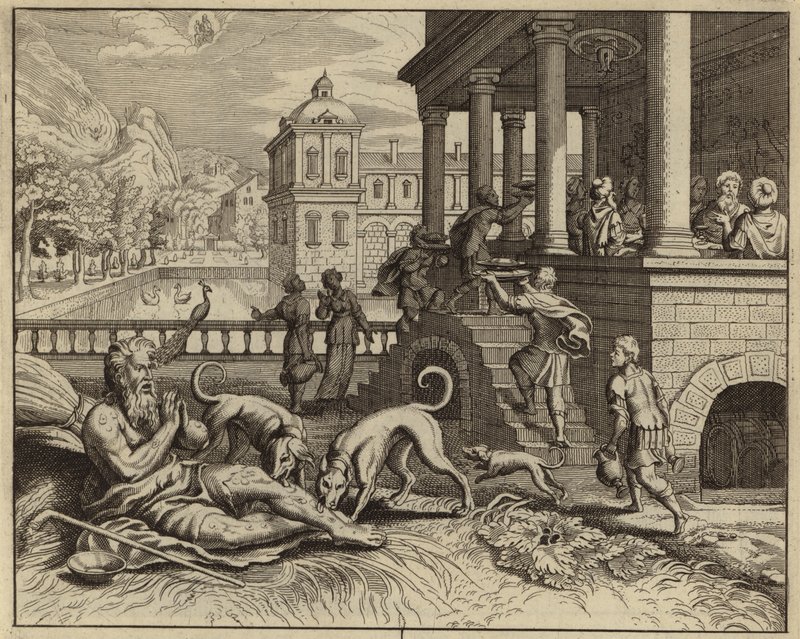 Lignelse om den rike mannen og tiggeren Lasarus (gravering) av European School