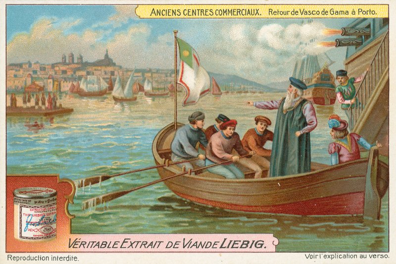 Porto, Vasco da Gamas tilbakekomst, Liebig-kort, tidlig på 1900-tallet (kromografi) av European School