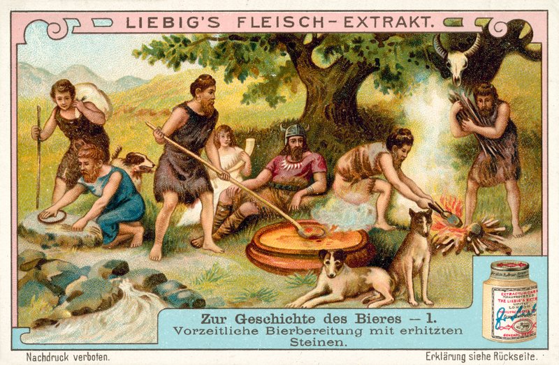 Forhistorisk ølproduksjon ved bruk av oppvarmede steiner (chromolitho) av European School
