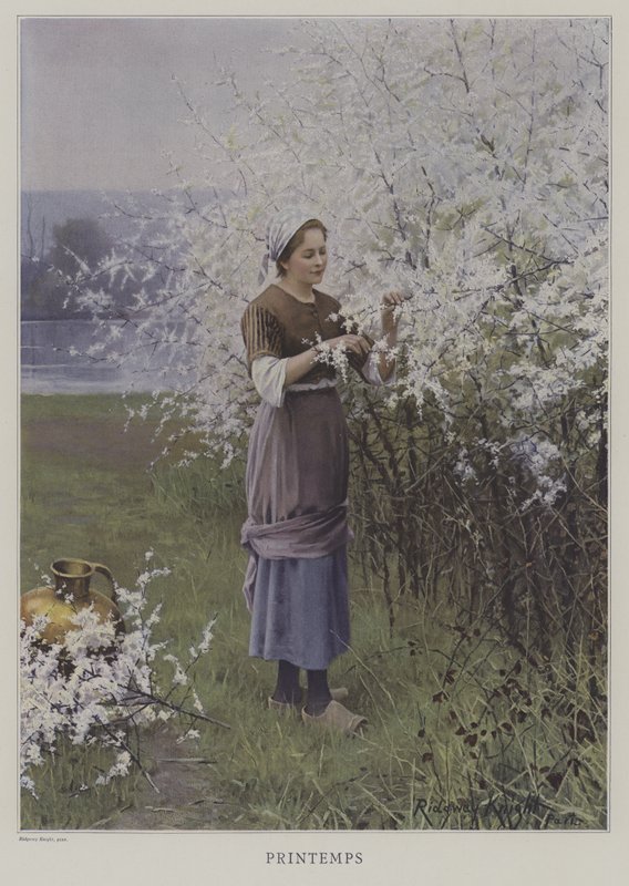 Printemps (vår) (farge litho) av European School