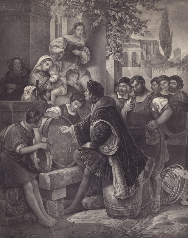 Raphael skisserer jomfruen og barnet (litho) av European School