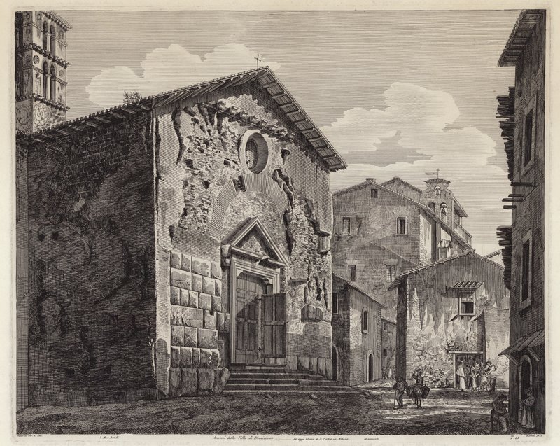 Rester av Villa of Domitian, Roma, Italia (gravering) av European School