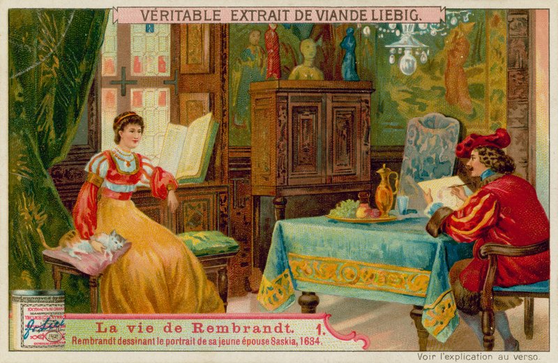Rembrandt tegner et bilde av sin kone Saskia av European School