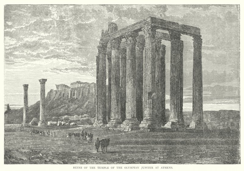 Ruinene av tempelet til den olympiske Jupiter i Athen (gravering) av European School