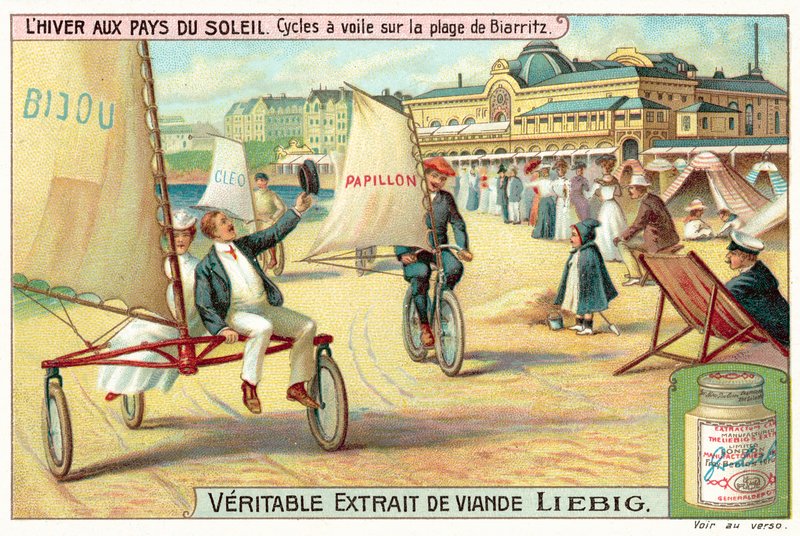 Sandyachting på stranden ved Biarritz (chromolitho) av European School