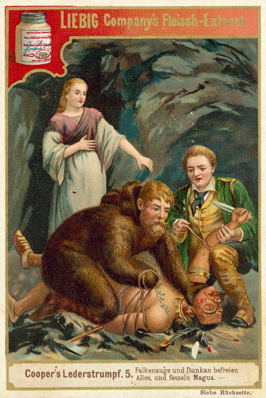 Scene fra Last of the Mohicans, av James Fenimore Cooper (chromolitho) av European School