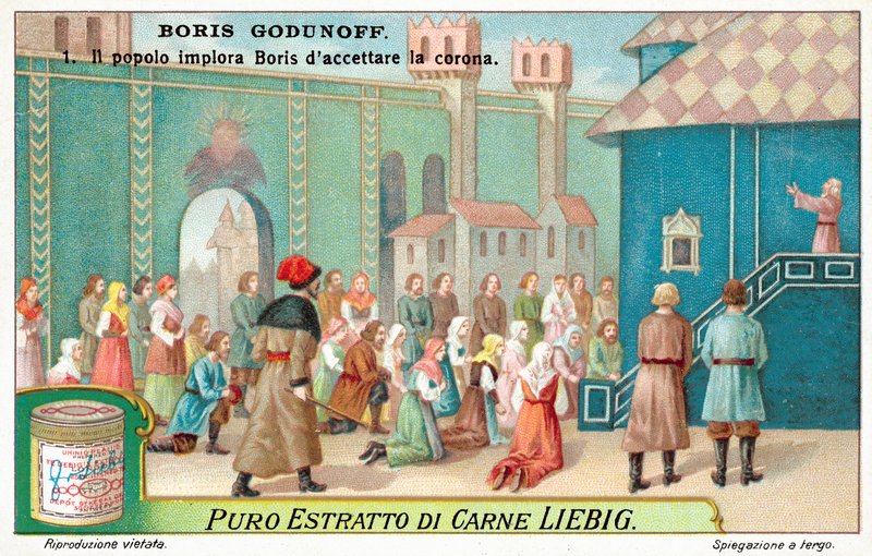 Scene fra Modest Mussorgskys opera Boris Godunov (chromolitho) av European School