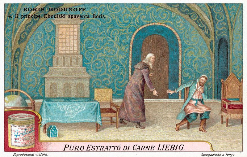 Scene fra Modest Mussorgskys opera Boris Godunov (chromolitho) av European School