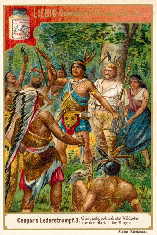 Scene fra The Deerslayer, av James Fenimore Cooper (chromolitho) av European School