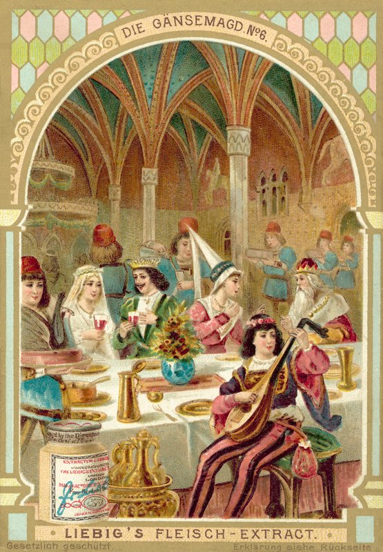 Scene fra Brødrene Grimm-eventyret Gåsepiken (chromolitho) av European School