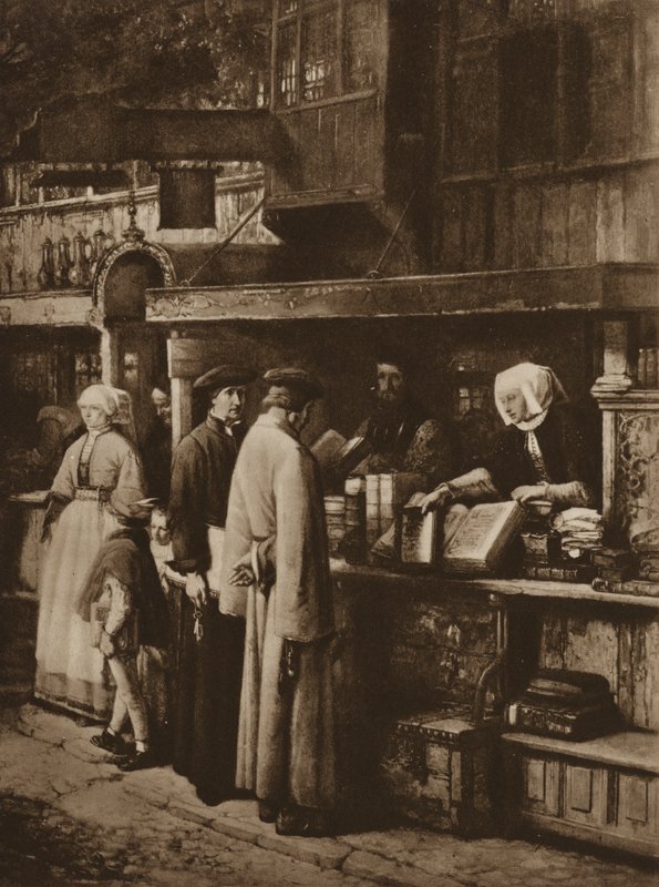 Scene i en bokhandel (litho) av European School
